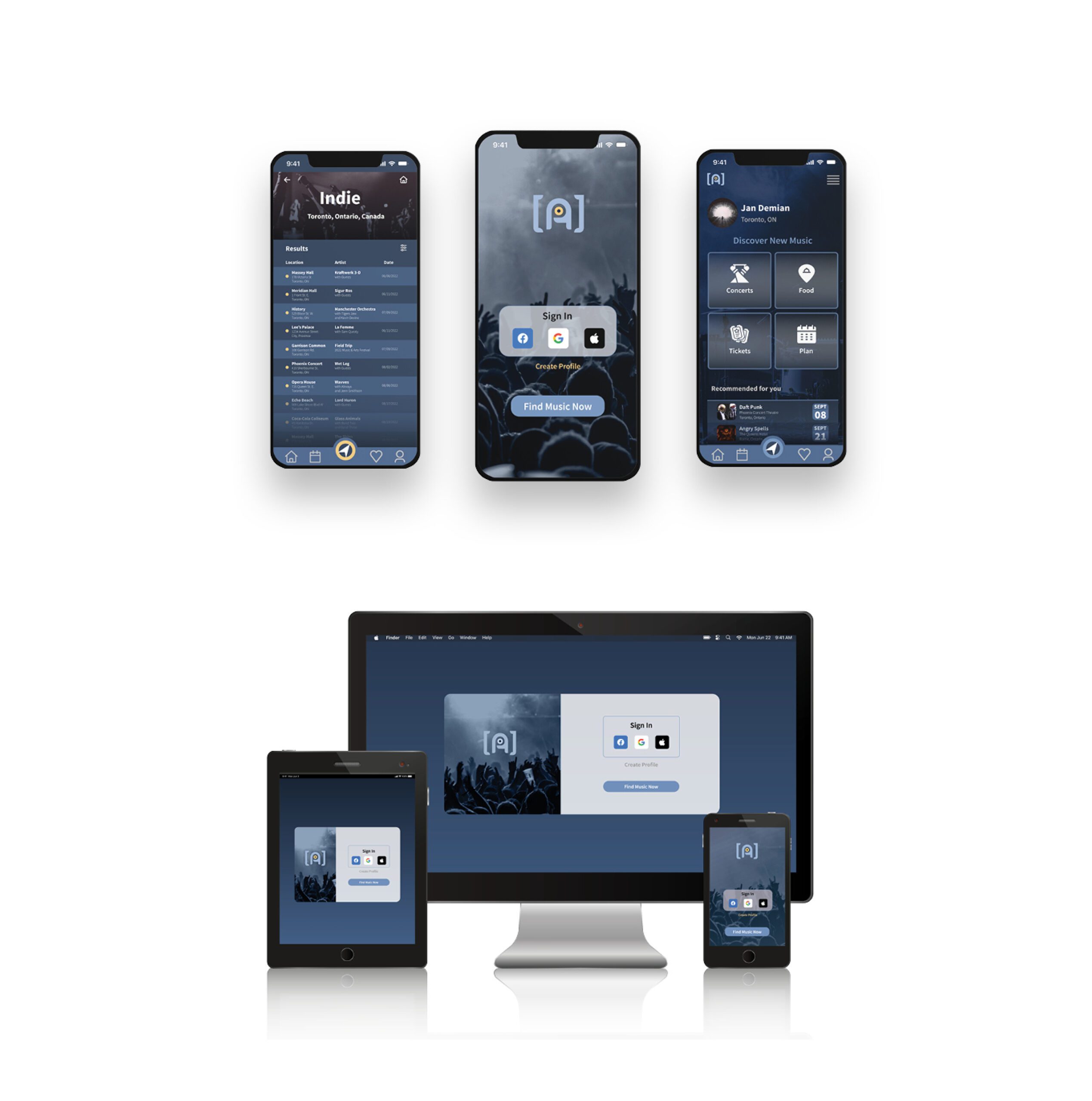 UX and UI mock ups of a mobile app and website